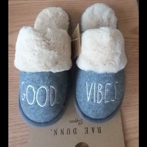 RAE DUNN "Good Vibes" Scuff Slippers